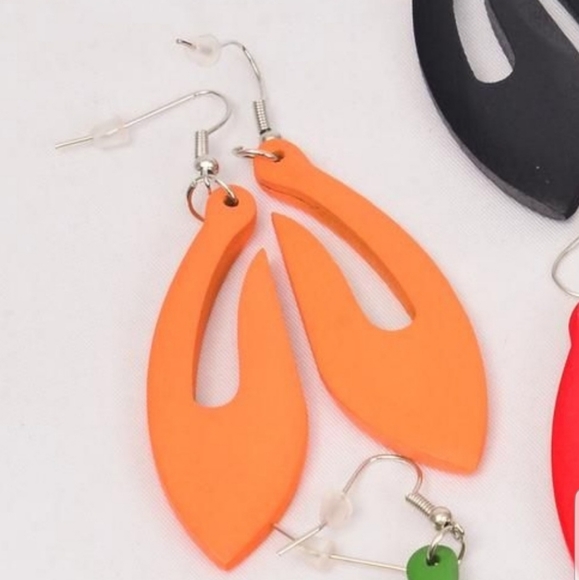 Geometric, Colorful, Wooden, Fishhook earrings - Picture 6 of 10